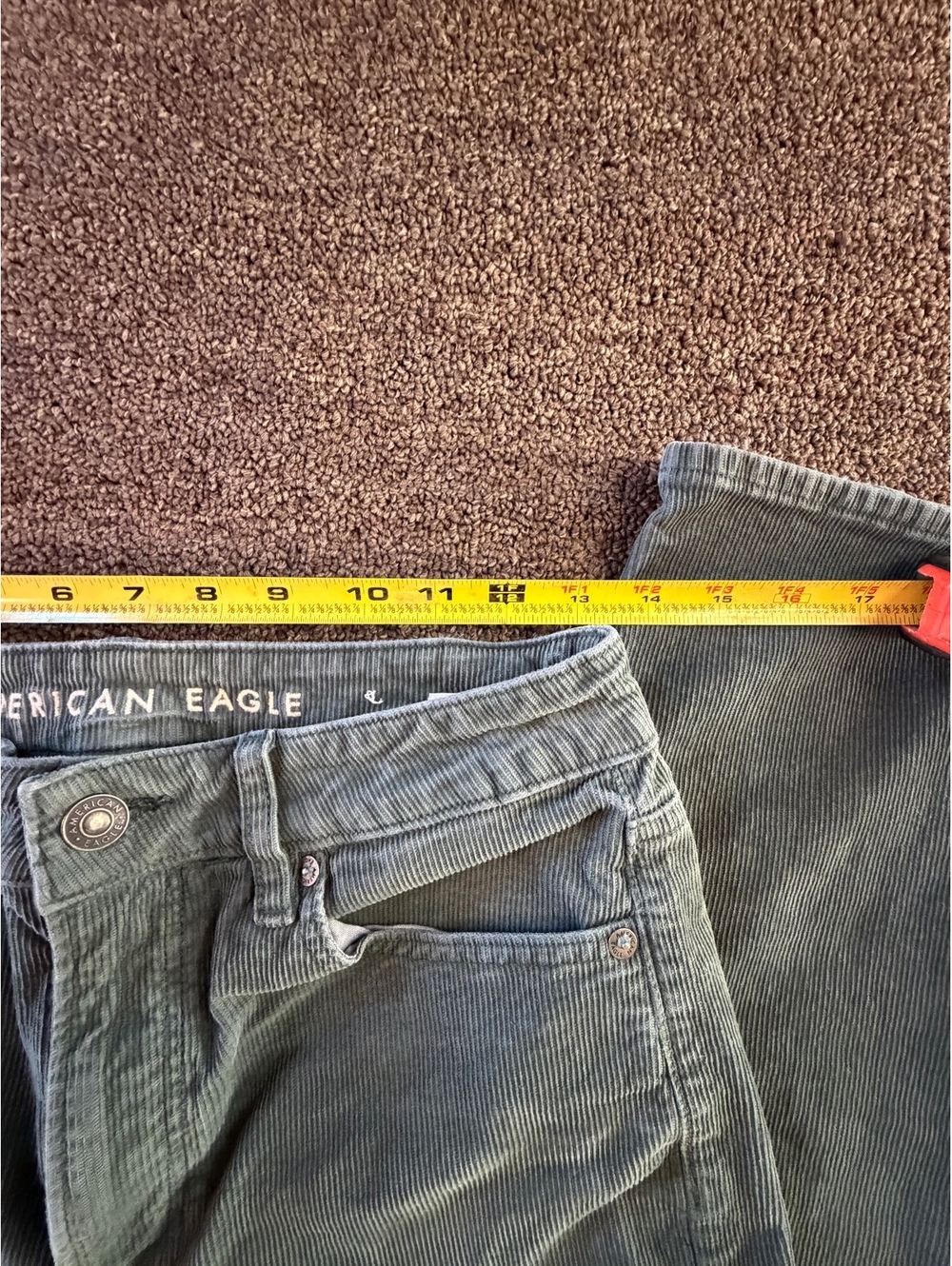 American Eagle Mom Straight Corduroy Pants 6 Green Stretch - Picture 5 of 8